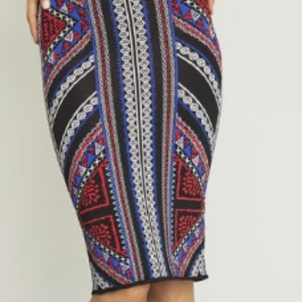 BCBGMAXAZRIA Geometric Jacquard Pencil Skirt M